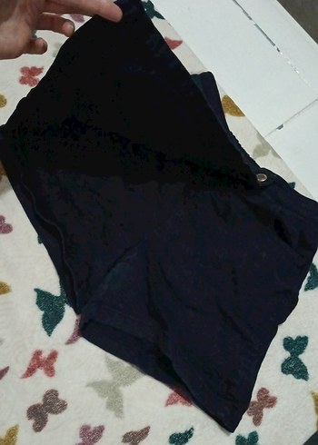 Düğmeli Siyah Mini Kot Şort - Görsel 2