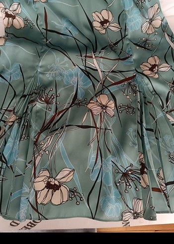 Turkuaz Çiçek Desenli midi Kadin Elbise - Görsel 6