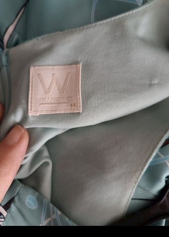 Turkuaz Çiçek Desenli midi Kadin Elbise - Görsel 5