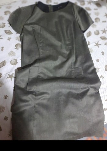 Düğmeli gri ipek yol elbise - Görsel 5