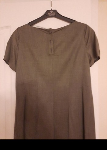 Düğmeli gri ipek yol elbise - Görsel 6