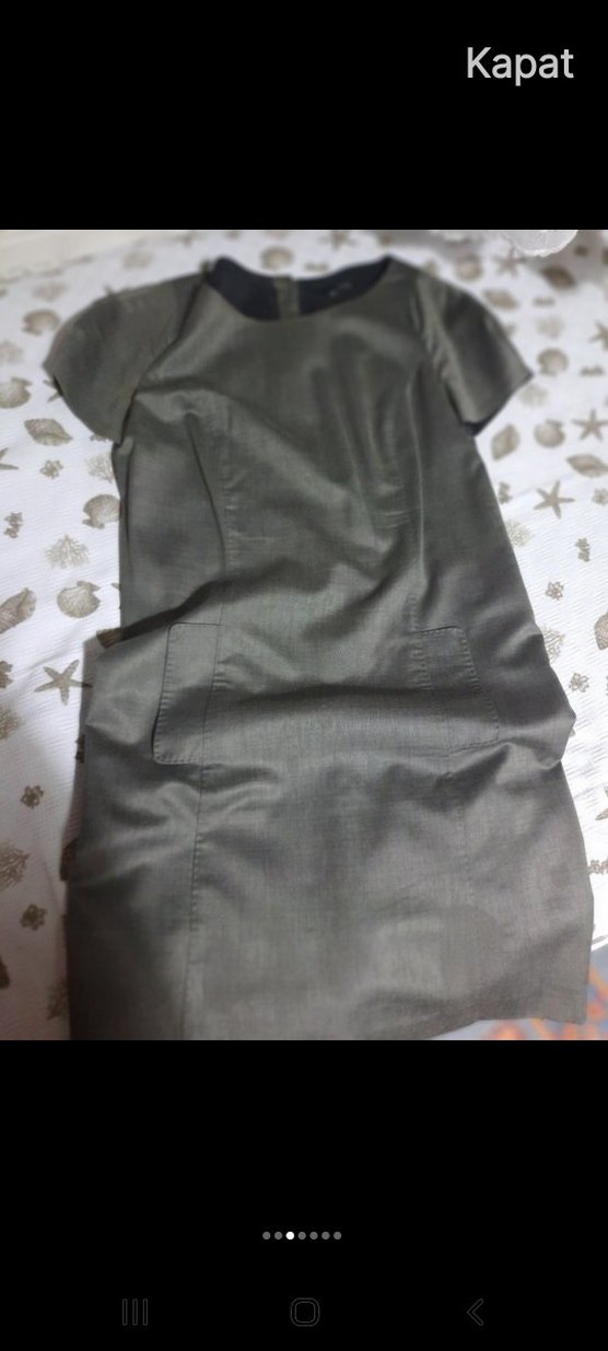 Düğmeli gri ipek yol elbise - Görsel 5