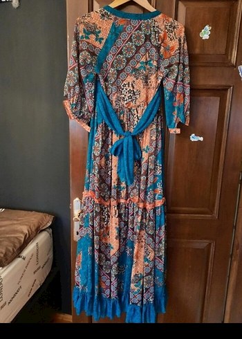 Bohem Tarz Turkuaz Uzun Elbise - Görsel 3