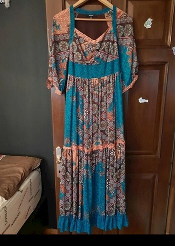 Bohem Tarz Turkuaz Uzun Elbise - Görsel 2