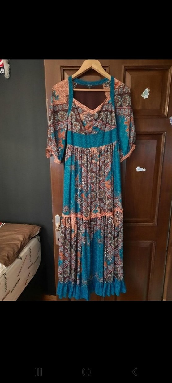 Bohem Tarz Turkuaz Uzun Elbise - Görsel 2