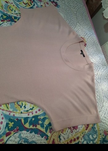 pembe Kadın Kısa Kollu Triko Kazak - Görsel 2