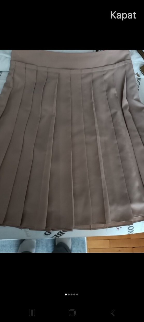 pudra renk Pilili Midi Kadın Etek - Görsel 2