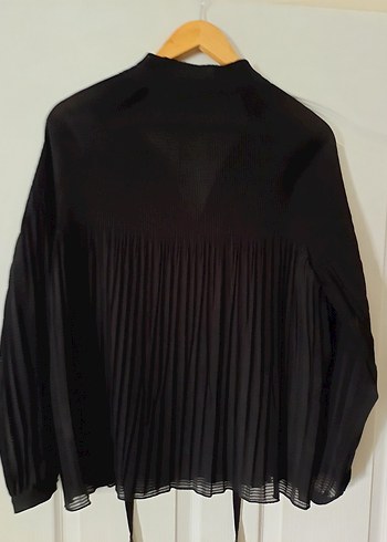 siyah Piliseli Uzun  Bluz - Görsel 3