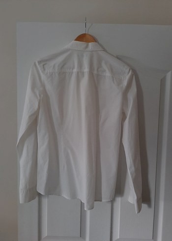 Düğmeli Beyaz Keten kadin Gömlek - Görsel 2