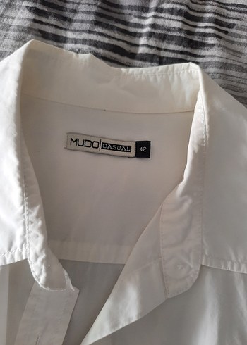 Düğmeli Beyaz Keten kadin Gömlek - Görsel 3