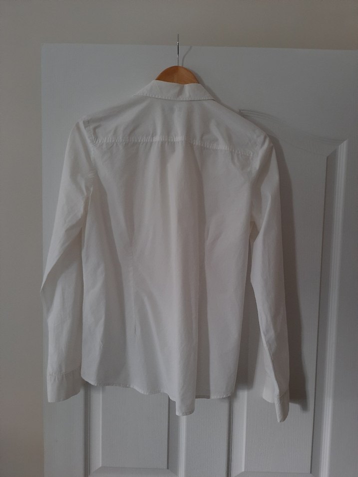 Düğmeli Beyaz Keten kadin Gömlek - Görsel 2