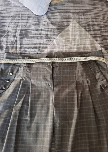 Düğmeli Gri Kadın Kumaş Pantolon - Görsel 6