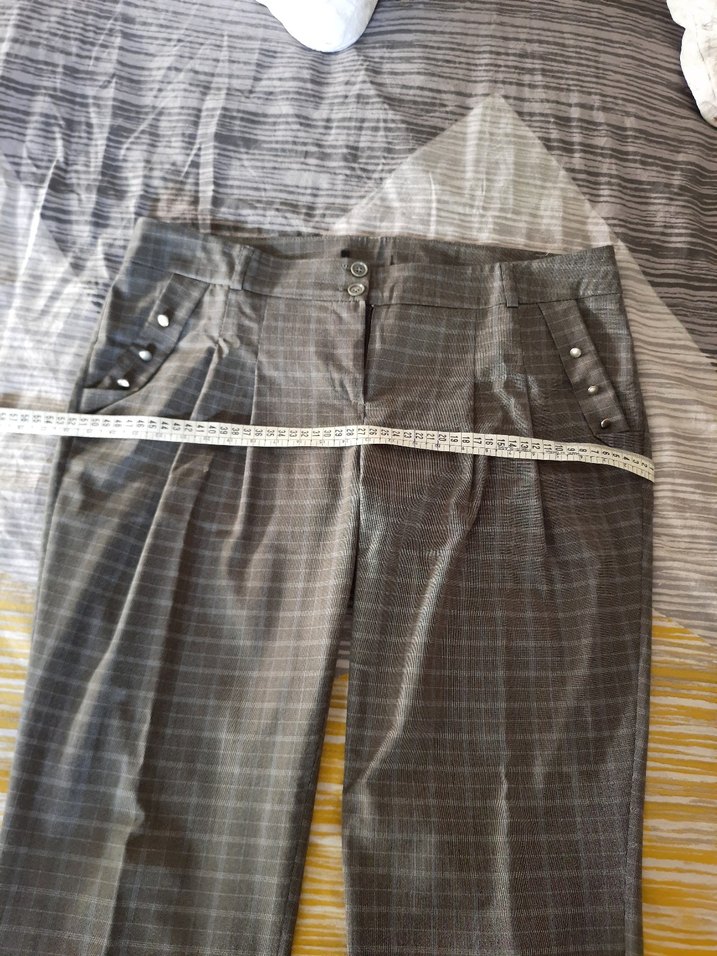 Düğmeli Gri Kadın Kumaş Pantolon - Görsel 5