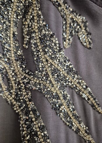 Uzun Gri Nakışlı Bohem Elbise - Görsel 7