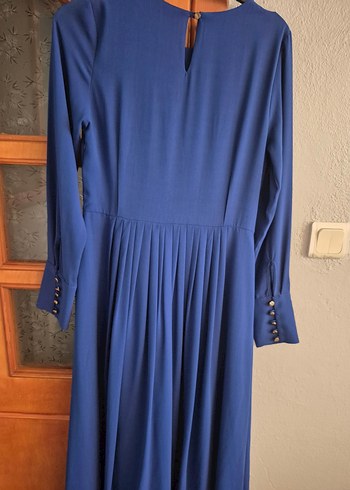 Diger Kadın Mavi Uzun Kollu Piliseli Elbise - Görsel 7