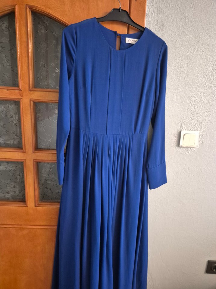 Diger Kadın Mavi Uzun Kollu Piliseli Elbise - Görsel 2