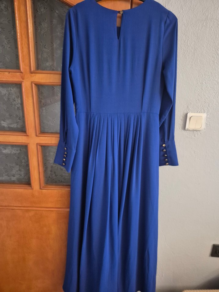 Diger Kadın Mavi Uzun Kollu Piliseli Elbise - Görsel 4