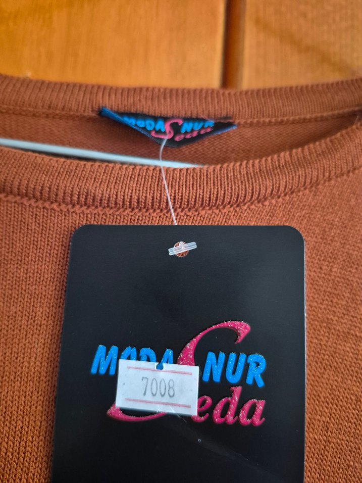 Kahverengi Uzun Kollu triko rahat tunik - Görsel 4