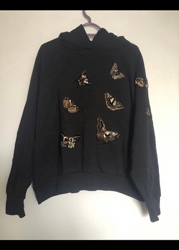 All Saints Siyah Pul İslemeli Kelebekli Kapusonlu Sweatshirt