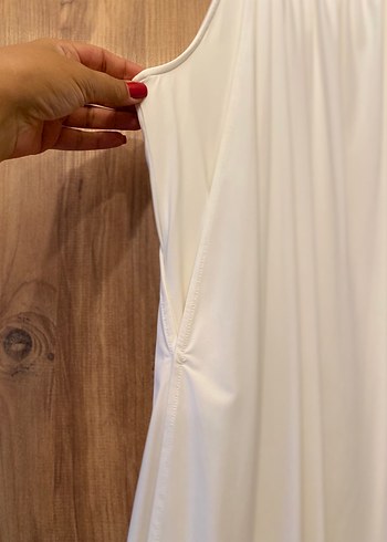 Beyaz mini kolsuz balon elbise - Görsel 3