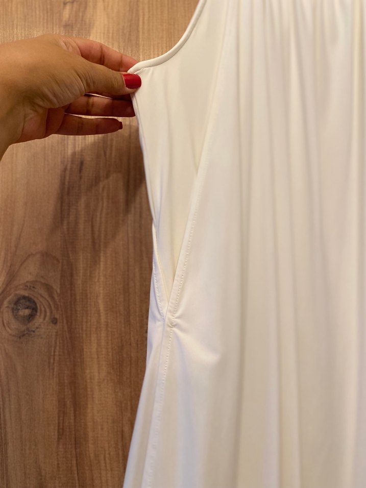 Beyaz mini kolsuz balon elbise - Görsel 3