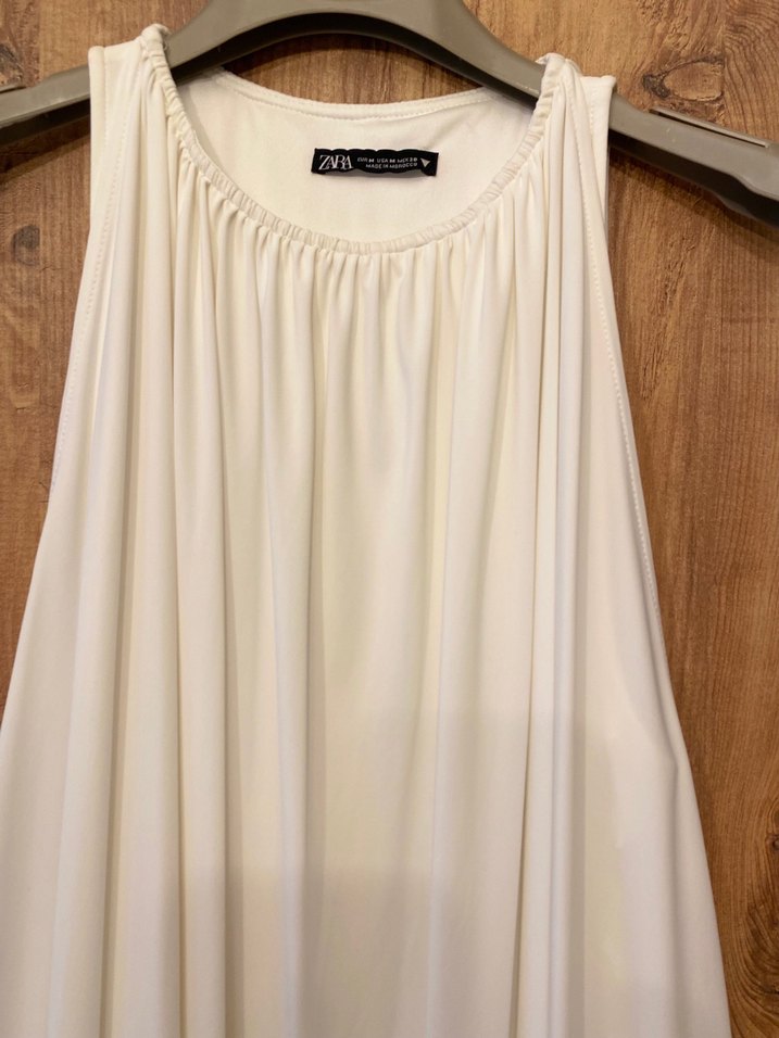 Beyaz mini kolsuz balon elbise - Görsel 2