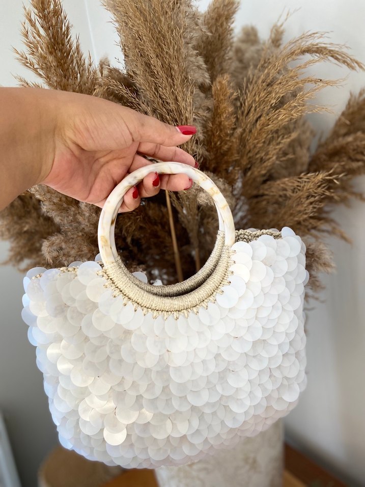 Sedef pullu Bohem Örgü Kadın Çanta - Görsel 3