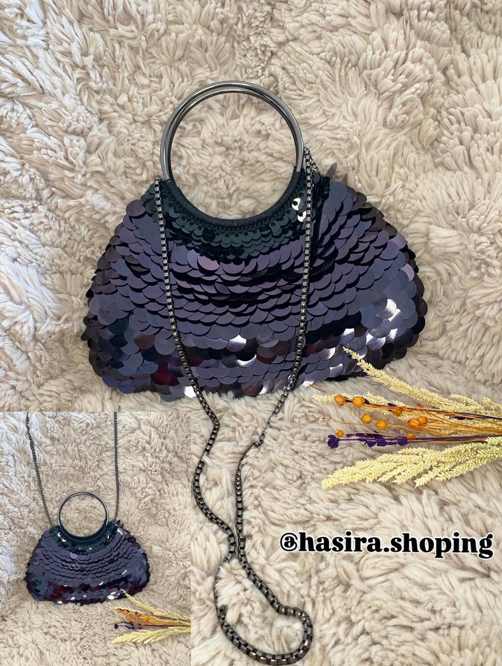 Zincir Detaylı Pullu Siyah Kadın Çanta - Görsel 2