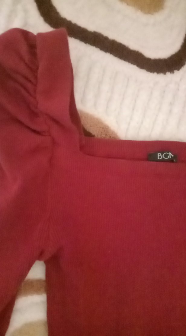 Bordo Kadın Triko Bluz, Uzun Kollu, Dar Kesim - Görsel 2