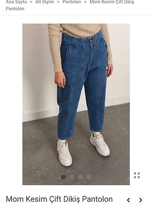 Mom kesim çift dikiş jean