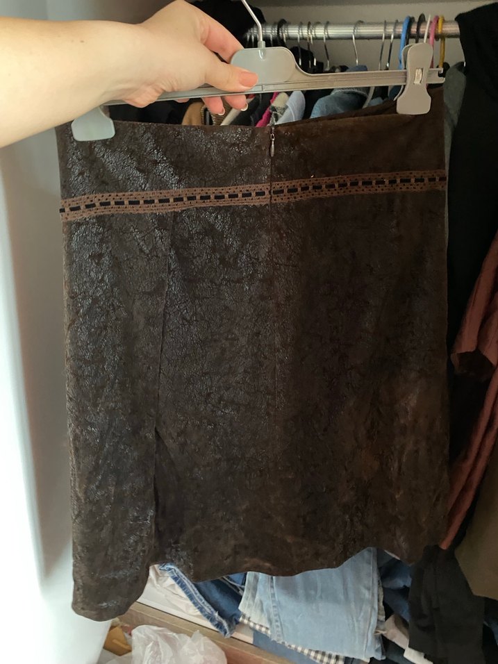 Kahverengi Süet Midi  Etek - Görsel 3