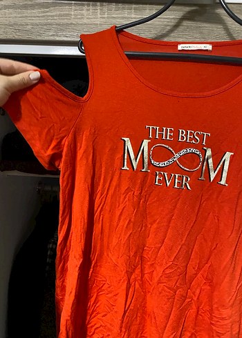 Kırmızı Baskılı Hamile Tişörtü, Kısa Kollu, Salaş - Görsel 4