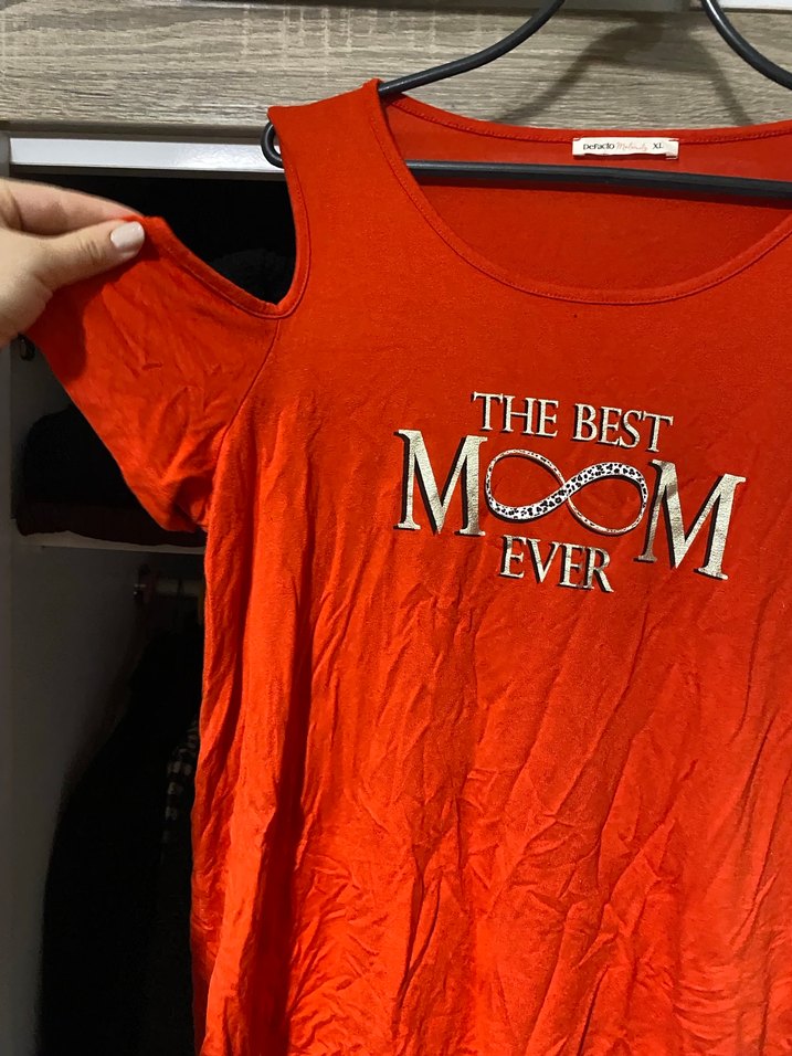 Kırmızı Baskılı Hamile Tişörtü, Kısa Kollu, Salaş - Görsel 4