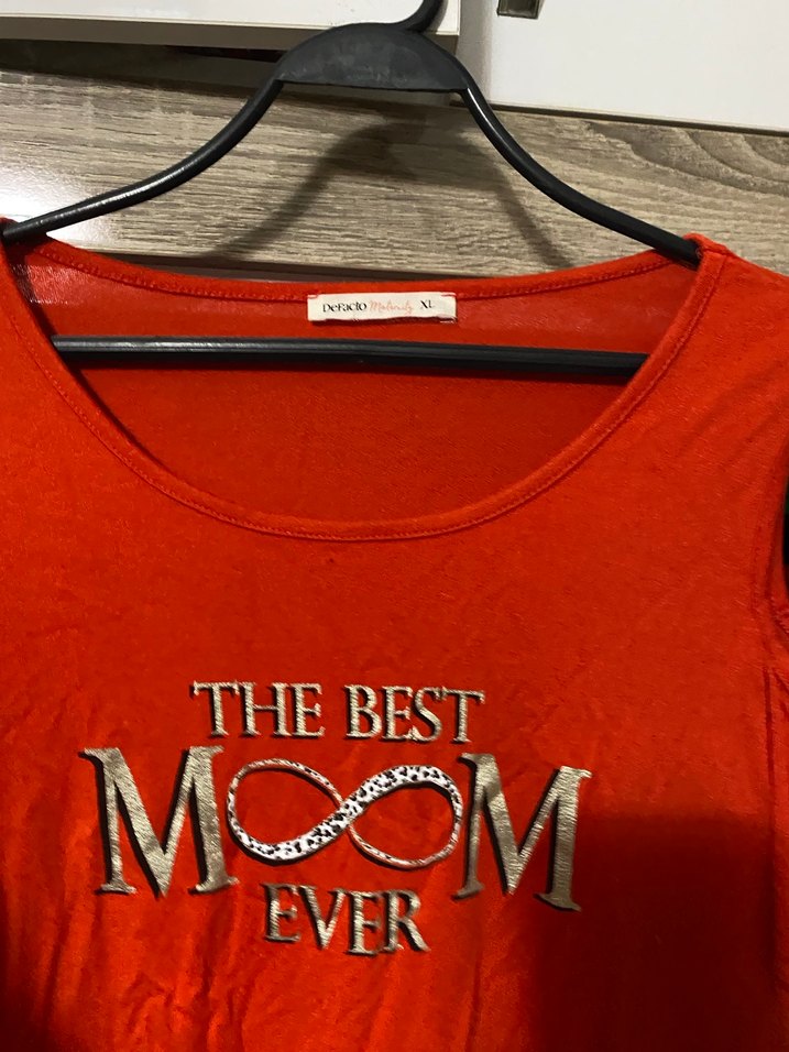 Kırmızı Baskılı Hamile Tişörtü, Kısa Kollu, Salaş - Görsel 2