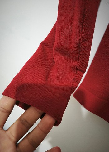 Nakışlı Kırmızı Triko Kadın Kazak - Görsel 5