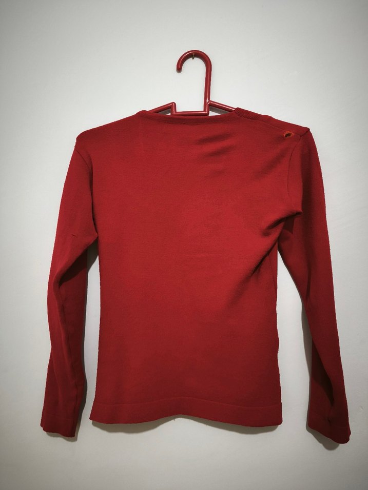 Nakışlı Kırmızı Triko Kadın Kazak - Görsel 2