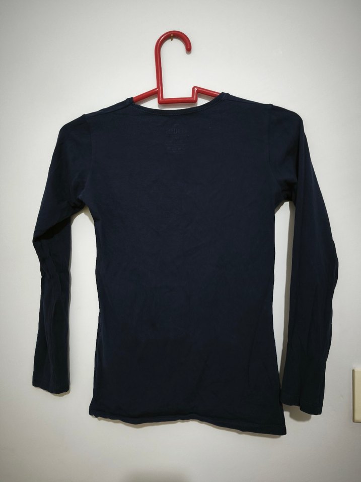 Koyu Mavi Pamuklu Kız Uzun Kollu Tişört - Görsel 2