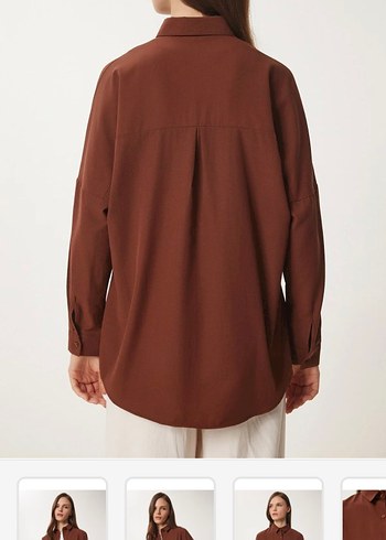 Kadın Kahverengi Uzun Kollu Salaş Gömlek - Görsel 2