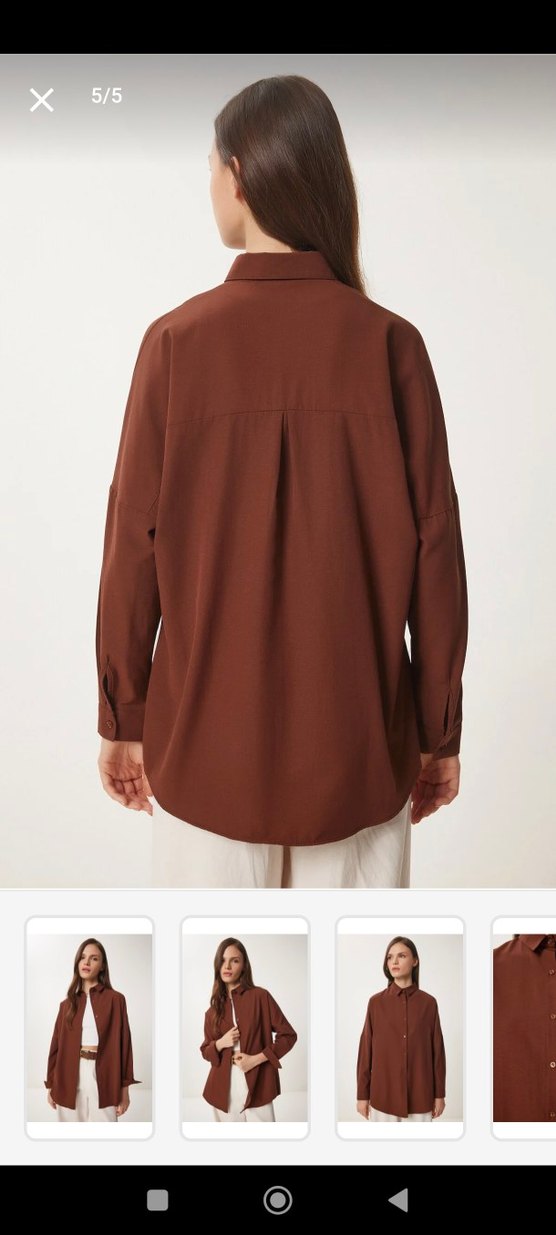 Kadın Kahverengi Uzun Kollu Salaş Gömlek - Görsel 2