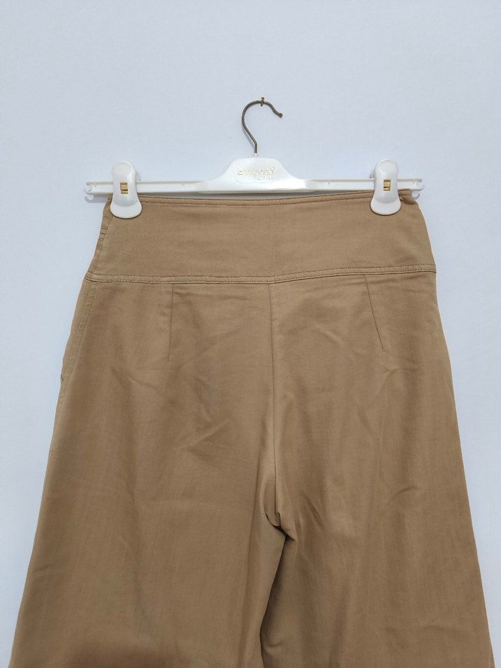 Bej Keten Kadın Normal Boy Pantolon - Görsel 4