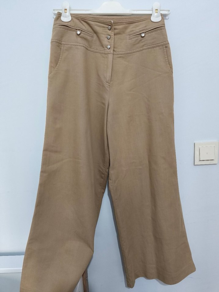 Bej Keten Kadın Normal Boy Pantolon - Görsel 5