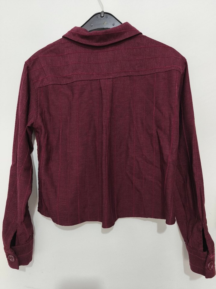 Bordo Düğmeli Kadın Gömlek - Görsel 5