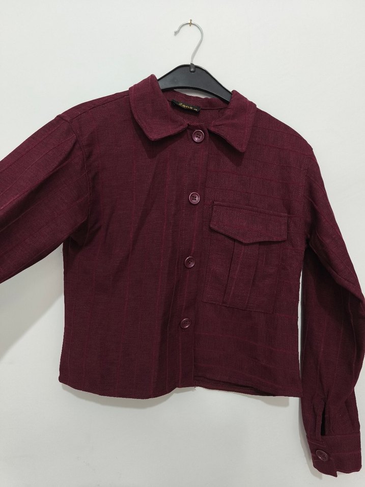 Bordo Düğmeli Kadın Gömlek - Görsel 2