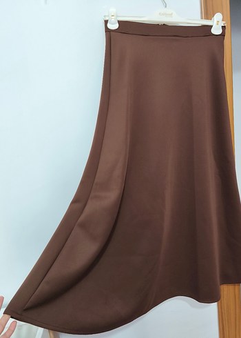 Drapeli Kahverengi Uzun Kadın Etek - Görsel 3