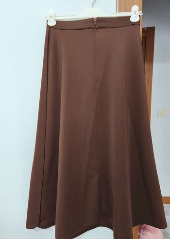 Drapeli Kahverengi Uzun Kadın Etek - Görsel 4