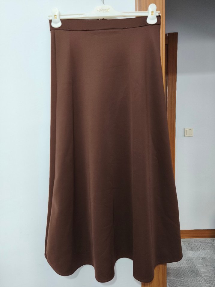 Drapeli Kahverengi Uzun Kadın Etek - Görsel 2
