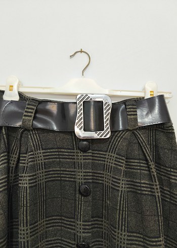 Kemerli Uzun Ekose Kadın Etek - Görsel 2