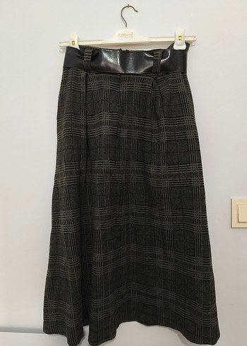 Kemerli Uzun Ekose Kadın Etek - Görsel 3