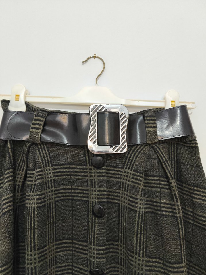 Kemerli Uzun Ekose Kadın Etek - Görsel 2