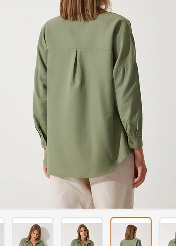 Hafif Khaki Renkli Uzun Kollu Kadın Gömlek - Görsel 2